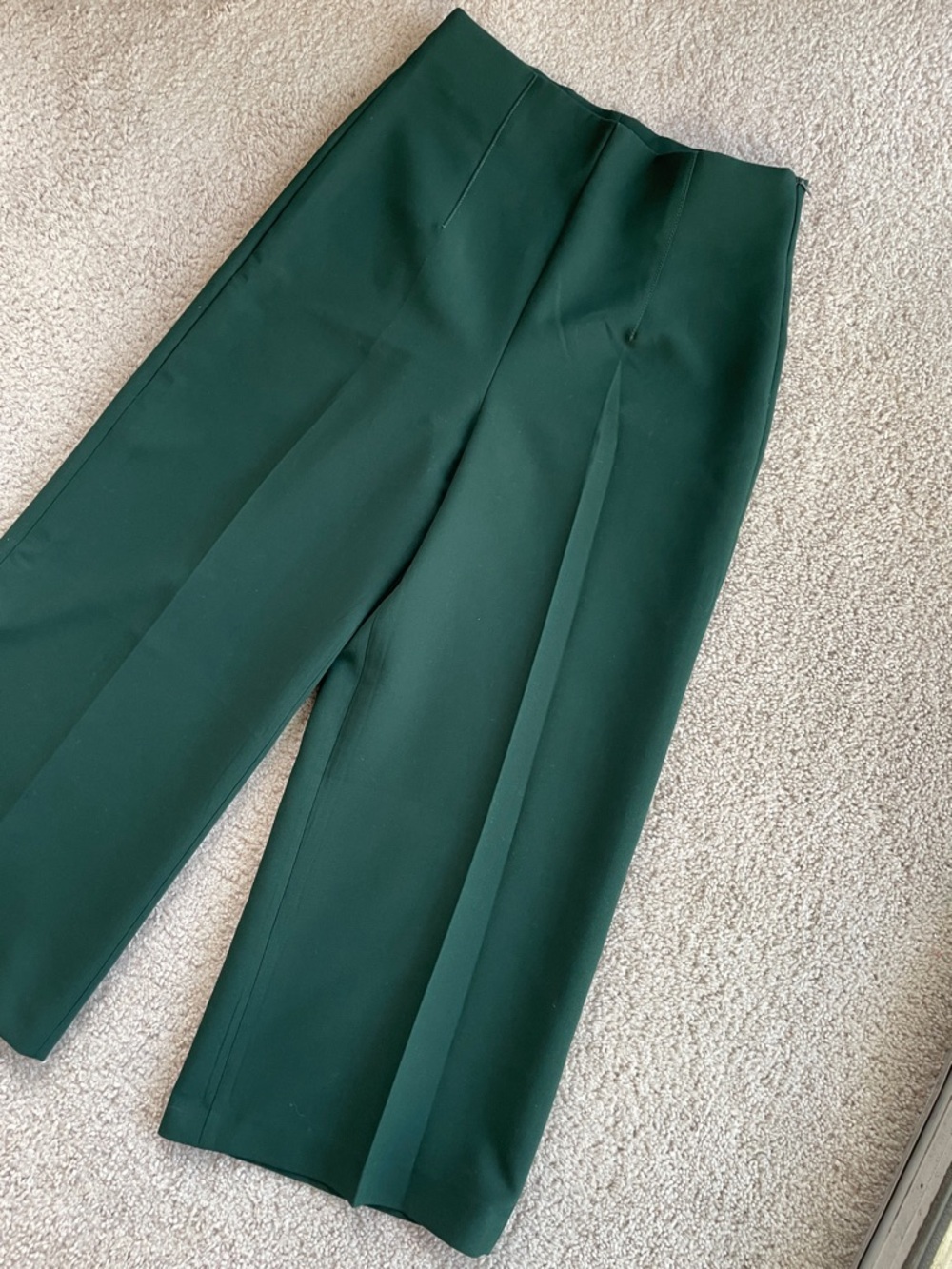 Zara Dark Green Wide Leg High Waist Pleated Business Trouser Pants Size Large - Picture 4 of 11